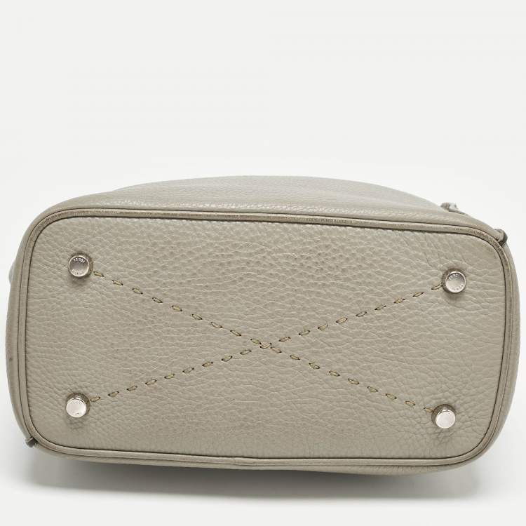 Pre Owned Fendi Anna Grey Selleria Leather Bucket Bag