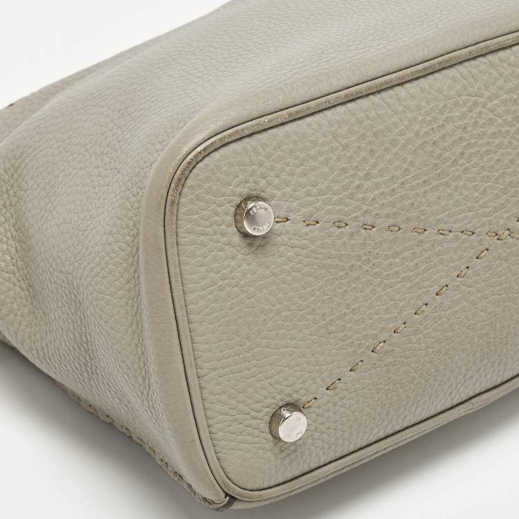 Pre Owned Fendi Anna Grey Selleria Leather Bucket Bag