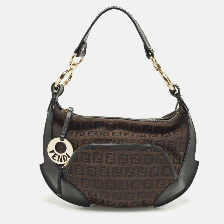 مملوكة مسبقًا Fendi Pocket Chef Black/Brown Zucchino Fabric and Leather Hobo