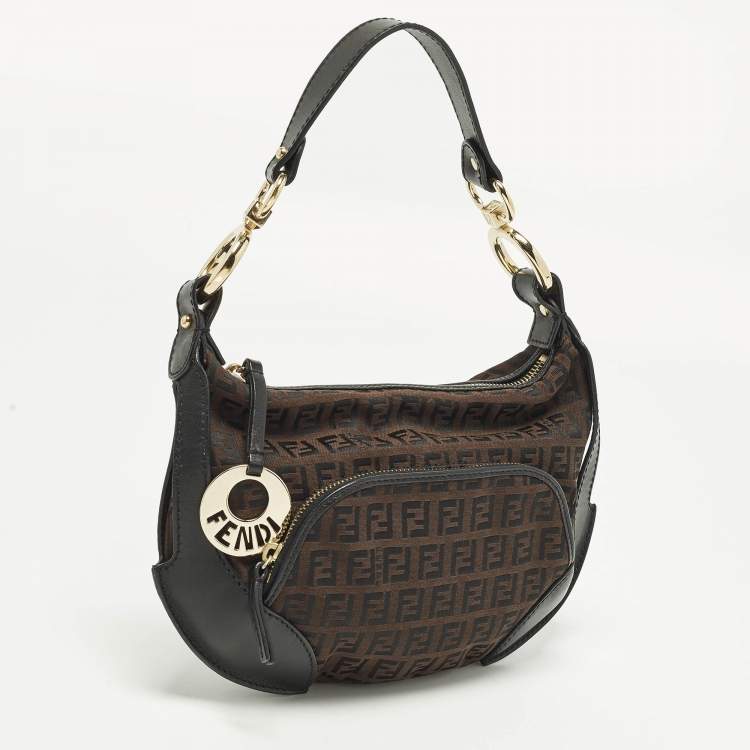 مملوكة مسبقًا Fendi Pocket Chef Black/Brown Zucchino Fabric and Leather Hobo