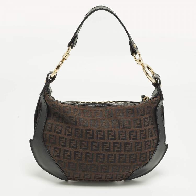 مملوكة مسبقًا Fendi Pocket Chef Black/Brown Zucchino Fabric and Leather Hobo