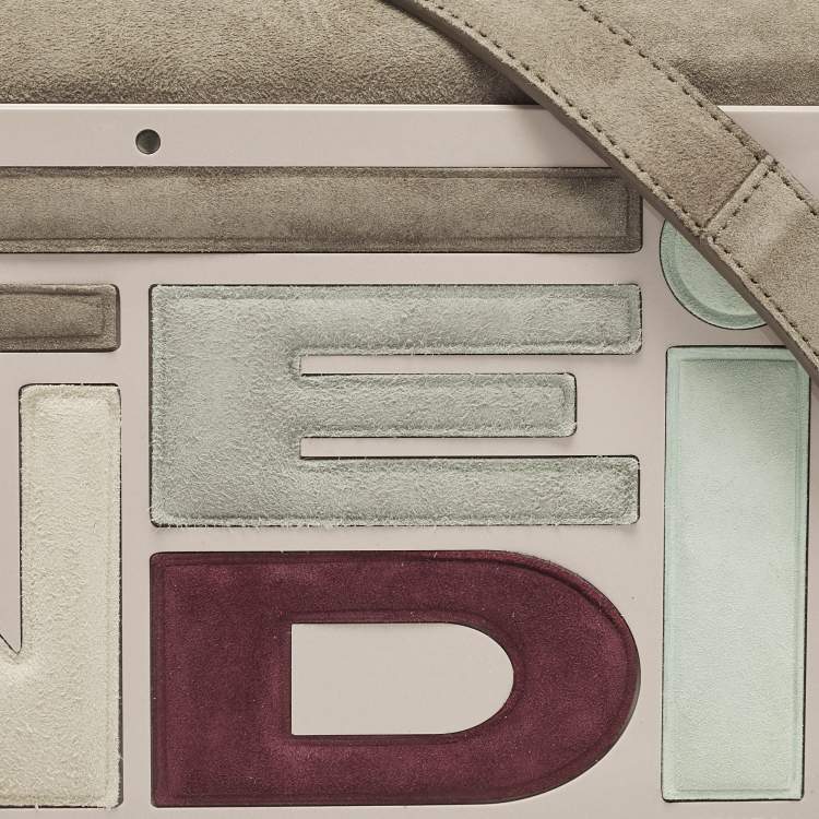 Pre Owned Fendi Logo Beige/Light Pink Plexiglass and Suede Clutch Bag