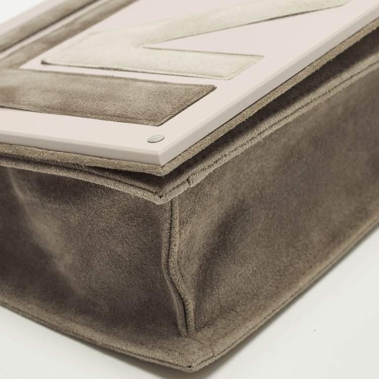 Pre Owned Fendi Logo Beige/Light Pink Plexiglass and Suede Clutch Bag