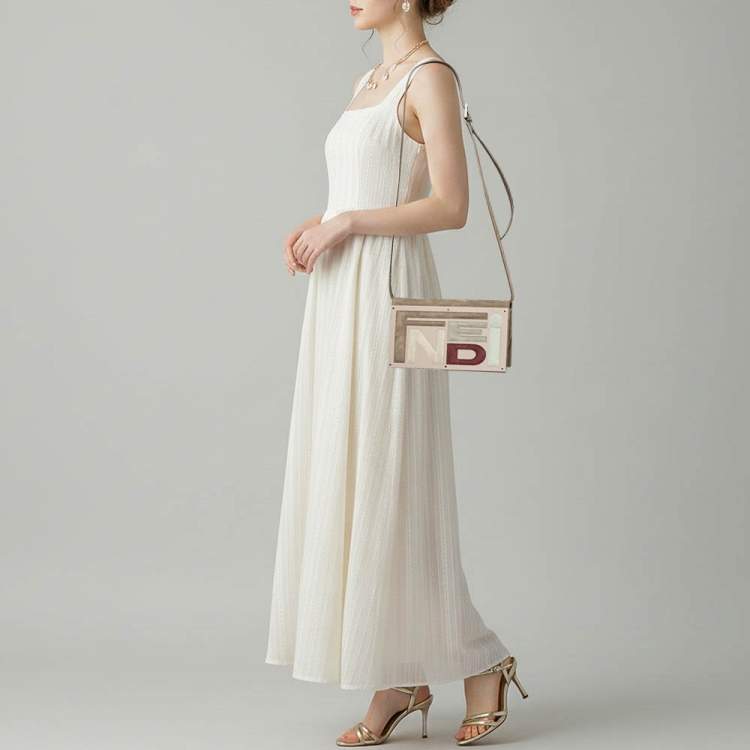 Pre Owned Fendi Logo Beige/Light Pink Plexiglass and Suede Clutch Bag