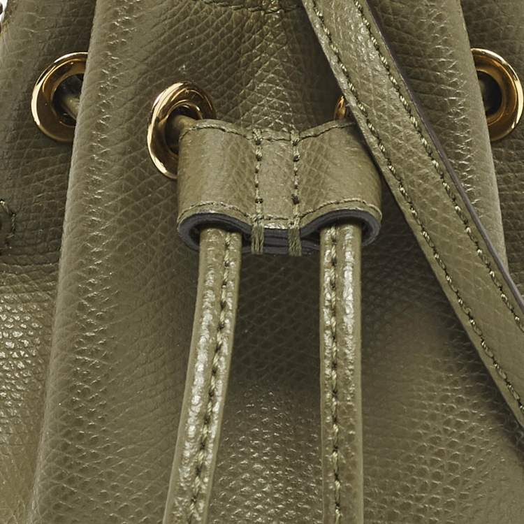 Pre Owned Fendi Mon Tresor Mini Olive Green Leather Bucket Bag