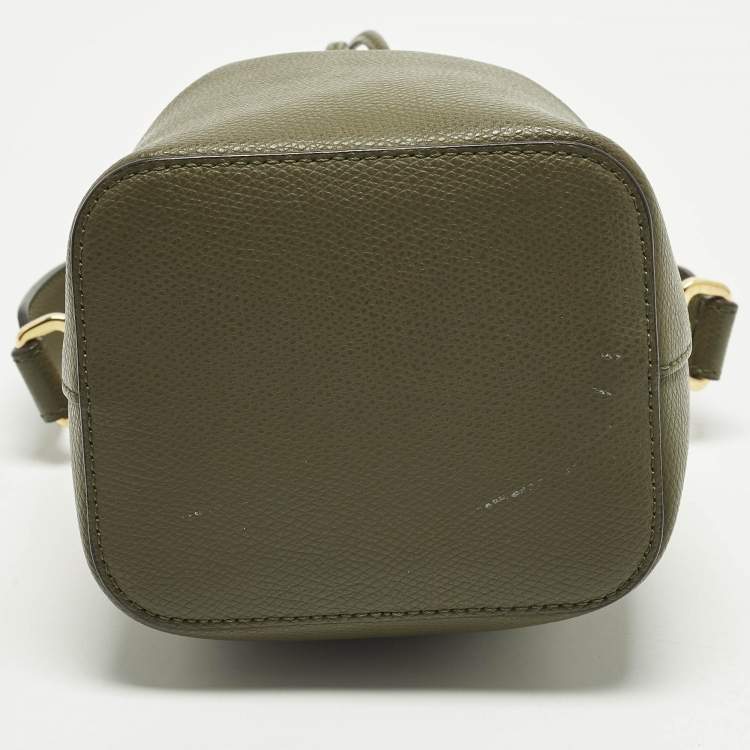 Pre Owned Fendi Mon Tresor Mini Olive Green Leather Bucket Bag