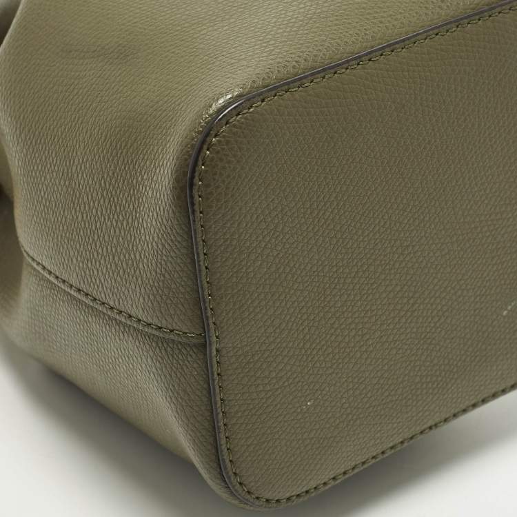 Pre Owned Fendi Mon Tresor Mini Olive Green Leather Bucket Bag
