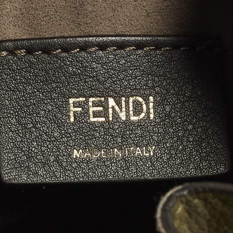 Pre Owned Fendi Mon Tresor Mini Olive Green Leather Bucket Bag