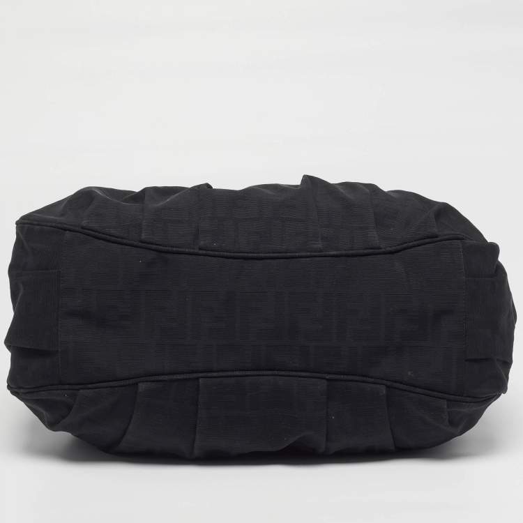 Pre Owned Fendi Mia Large Black Zucca Fabric and Leather Patent Leather Shoulder Bag