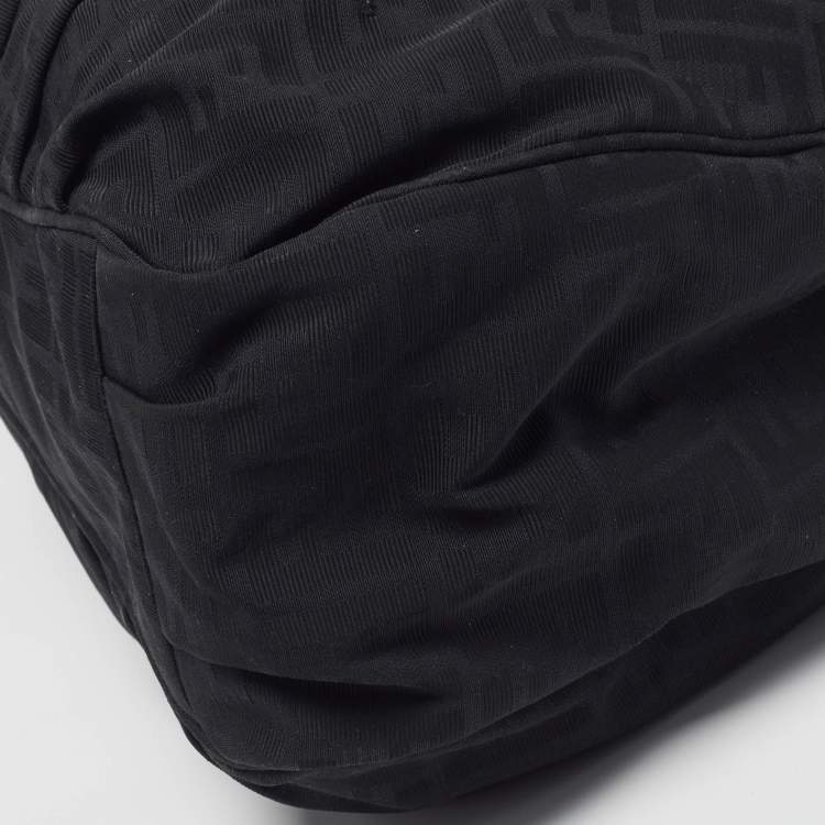 Pre Owned Fendi Mia Large Black Zucca Fabric and Leather Patent Leather Shoulder Bag