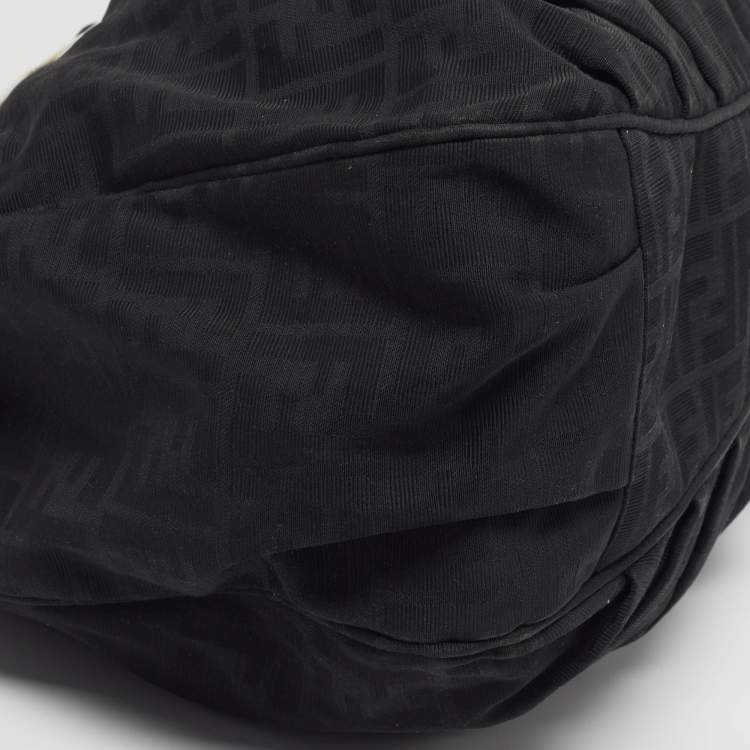 Pre Owned Fendi Mia Large Black Zucca Fabric and Leather Patent Leather Shoulder Bag