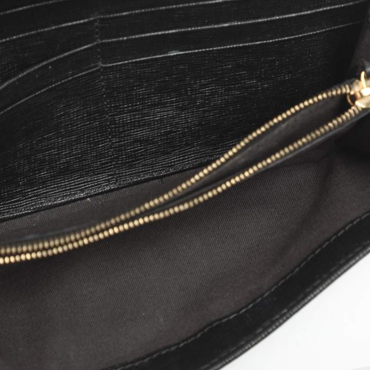 Pre Owned Fendi Black Leather Flap Continental Wallet