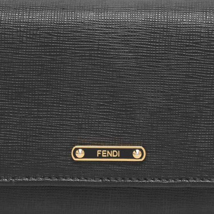 Pre Owned Fendi Black Leather Flap Continental Wallet