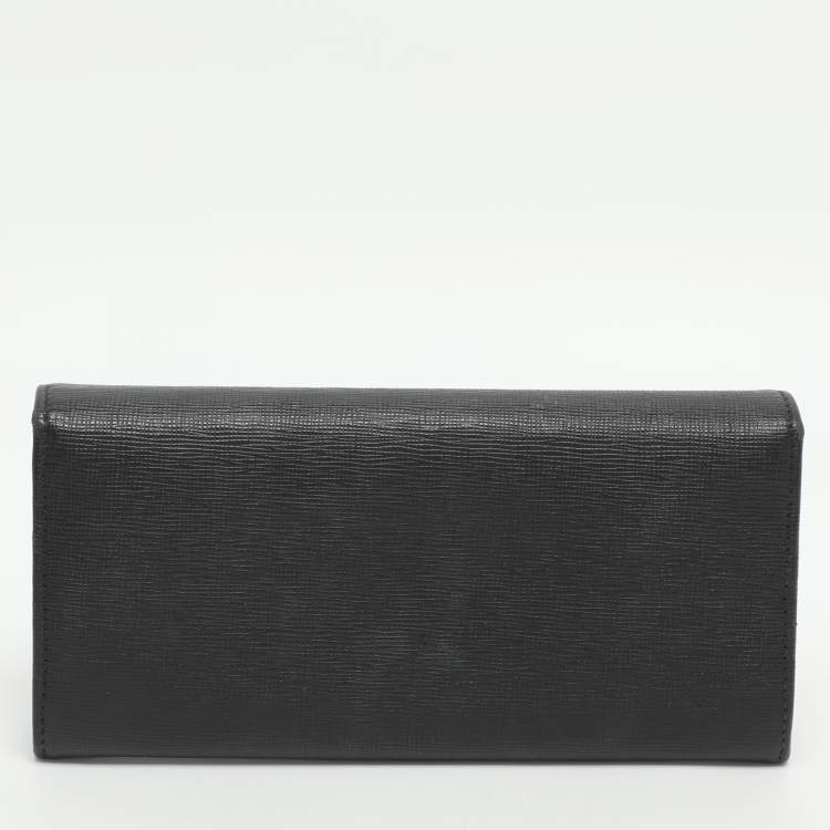 Pre Owned Fendi Black Leather Flap Continental Wallet