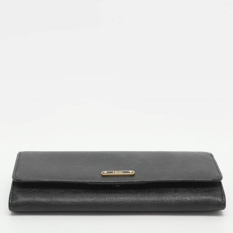 Pre Owned Fendi Black Leather Flap Continental Wallet