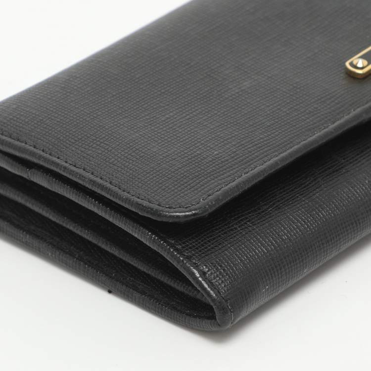 Pre Owned Fendi Black Leather Flap Continental Wallet
