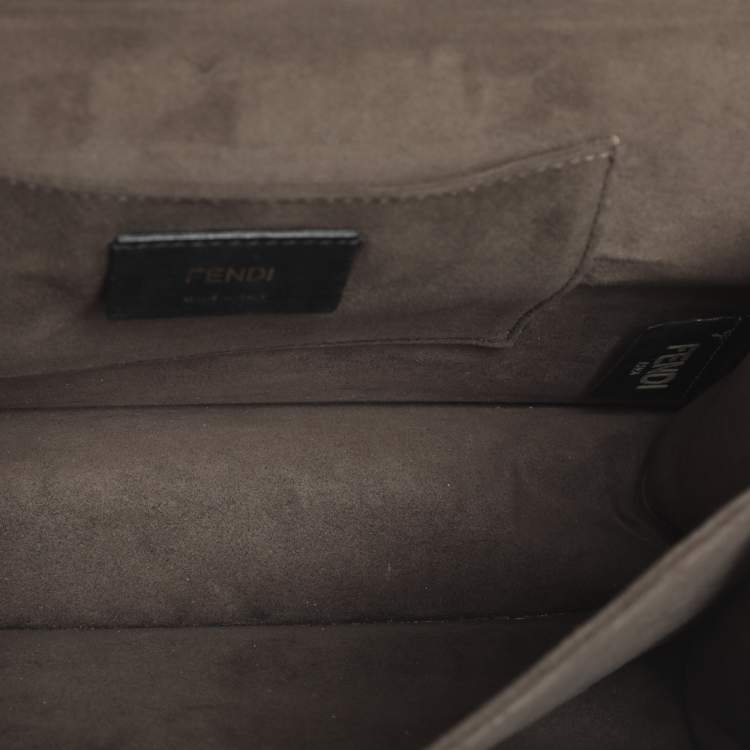 Pre Owned Fendi Scalloped Kan I Medium Dark Beige Leather Shoulder Bag