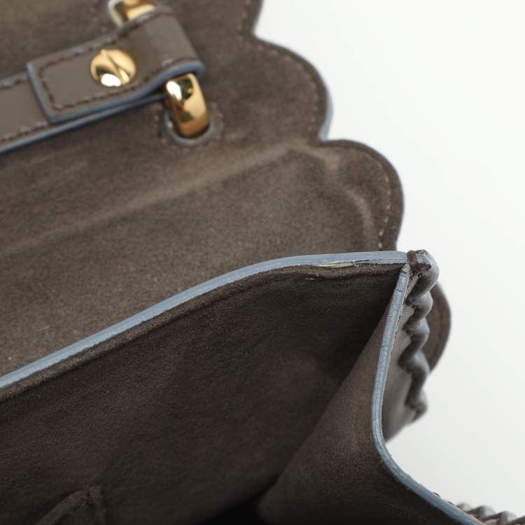 Pre Owned Fendi Scalloped Kan I Medium Dark Beige Leather Shoulder Bag