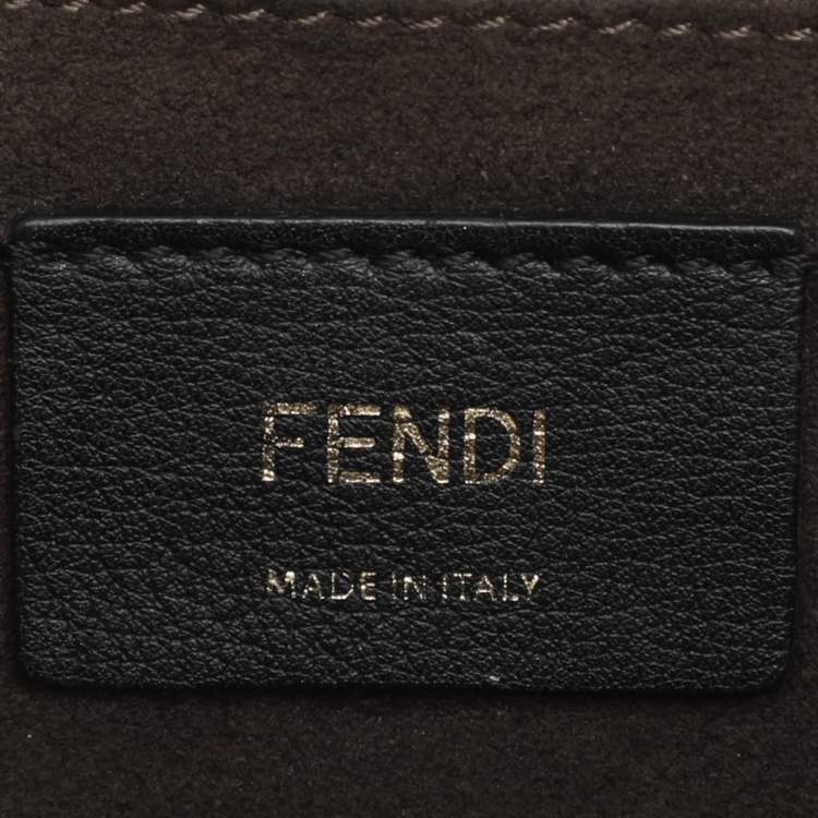 Pre Owned Fendi Scalloped Kan I Medium Dark Beige Leather Shoulder Bag