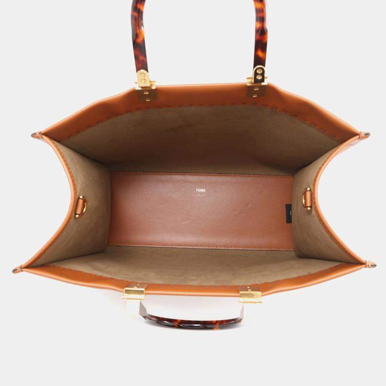 Pre Owned Fendi Tote Bag Sunshine Brown Calf Leather Size Medium