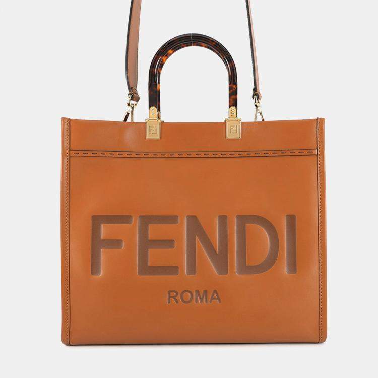 Pre Owned Fendi Tote Bag Sunshine Brown Calf Leather Size Medium