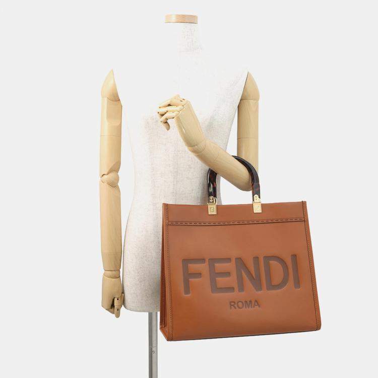Pre Owned Fendi Tote Bag Sunshine Brown Calf Leather Size Medium