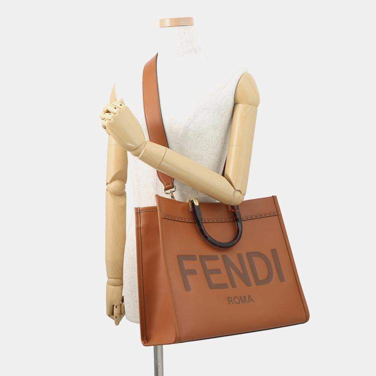Pre Owned Fendi Tote Bag Sunshine Brown Calf Leather Size Medium