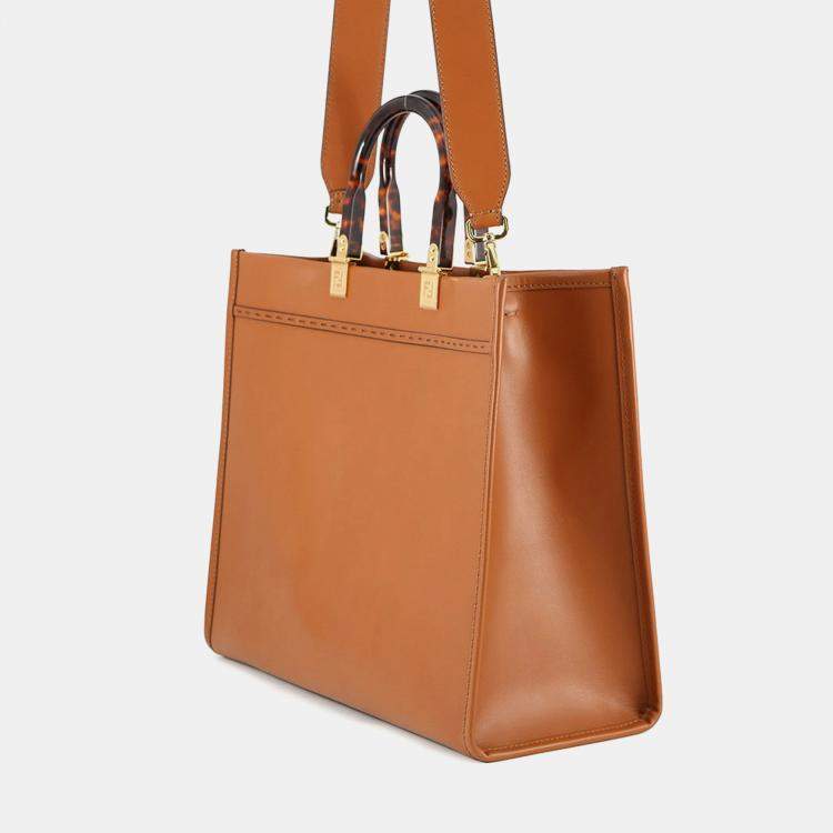 Pre Owned Fendi Tote Bag Sunshine Brown Calf Leather Size Medium