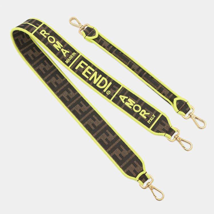 Pre Owned Fendi Zucca Mamma Bucket 2-Way Shoulder Bag Brown/Neon Yellow Canvas Size Large