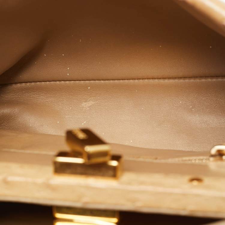 Pre Owned Fendi Peekaboo Mini Beige Ostrich Leather Top Handle Bag
