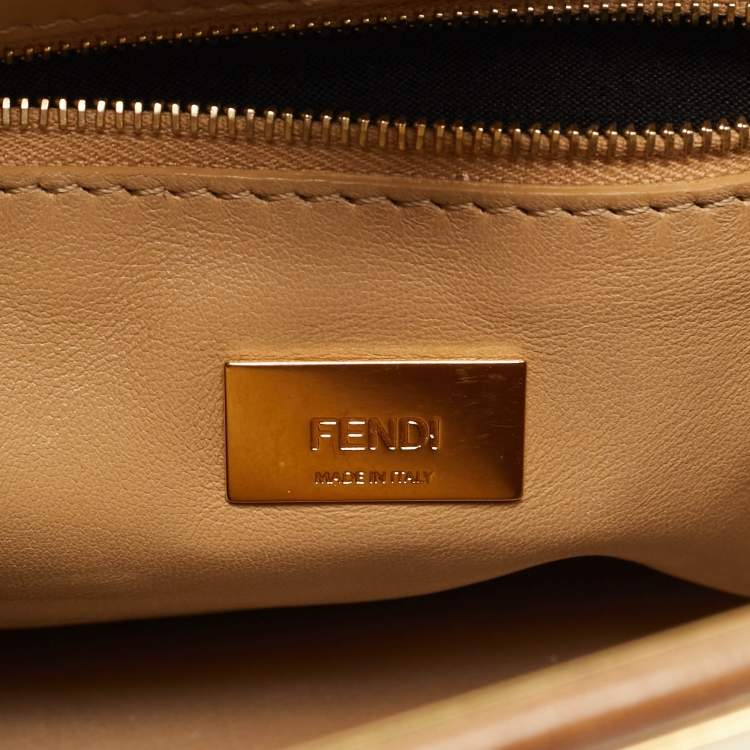 Pre Owned Fendi Peekaboo Mini Beige Ostrich Leather Top Handle Bag