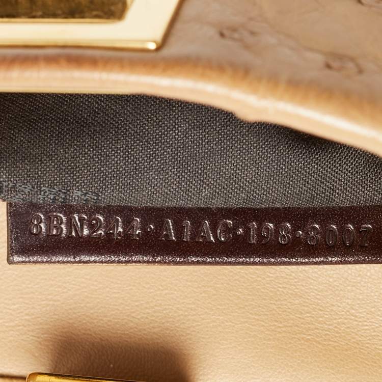 Pre Owned Fendi Peekaboo Mini Beige Ostrich Leather Top Handle Bag