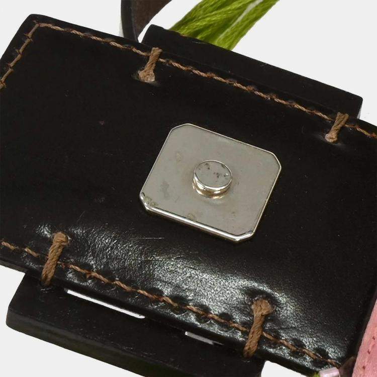 Pre Owned Fendi Brown Cotton Beaded Embroidered Baguette Handbag