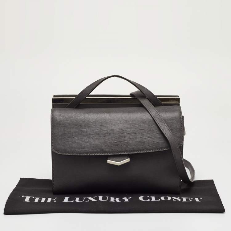 Pre Owned Fendi Demi Jour Small Grey Leather Top Handle Bag
