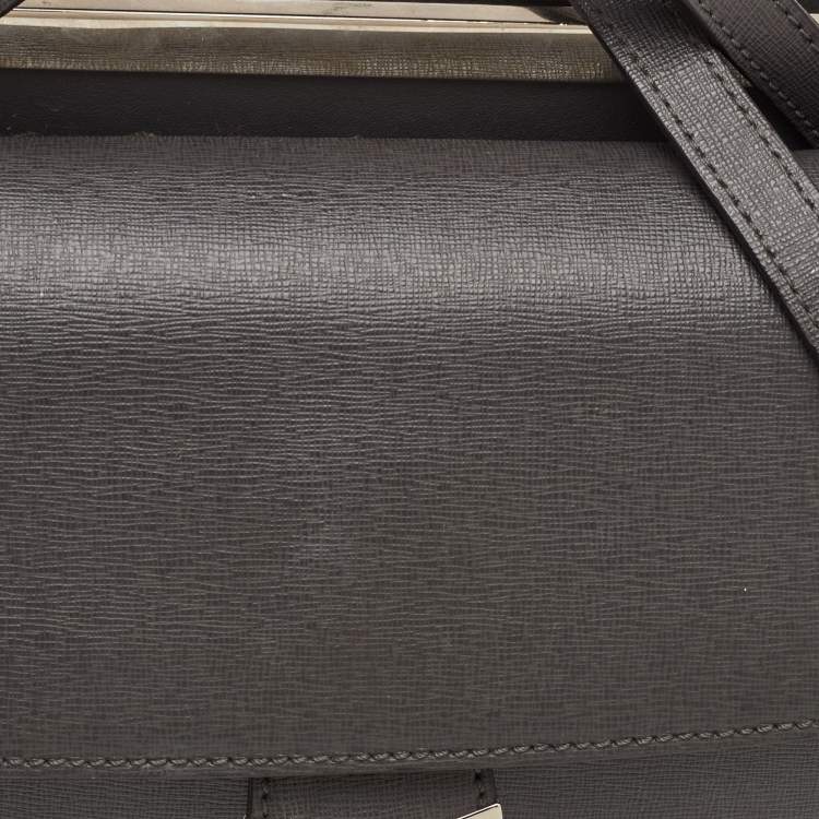 Pre Owned Fendi Demi Jour Small Grey Leather Top Handle Bag
