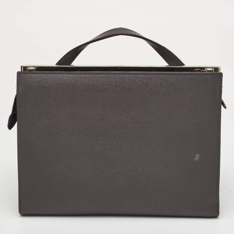 Pre Owned Fendi Demi Jour Small Grey Leather Top Handle Bag