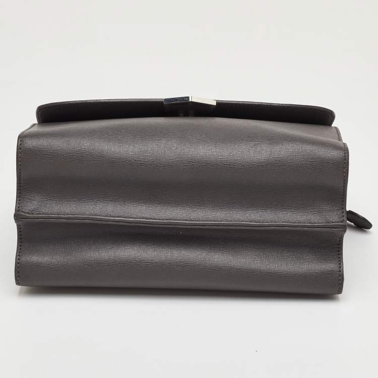 Pre Owned Fendi Demi Jour Small Grey Leather Top Handle Bag