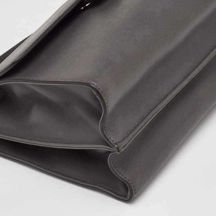 Pre Owned Fendi Demi Jour Small Grey Leather Top Handle Bag