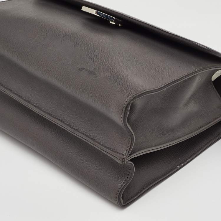 Pre Owned Fendi Demi Jour Small Grey Leather Top Handle Bag