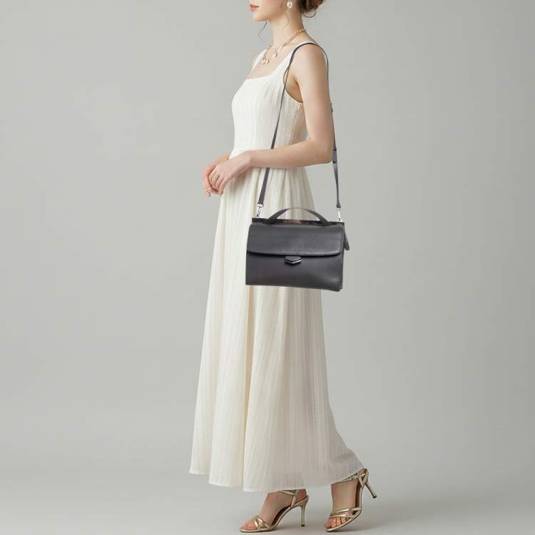 Pre Owned Fendi Demi Jour Small Grey Leather Top Handle Bag