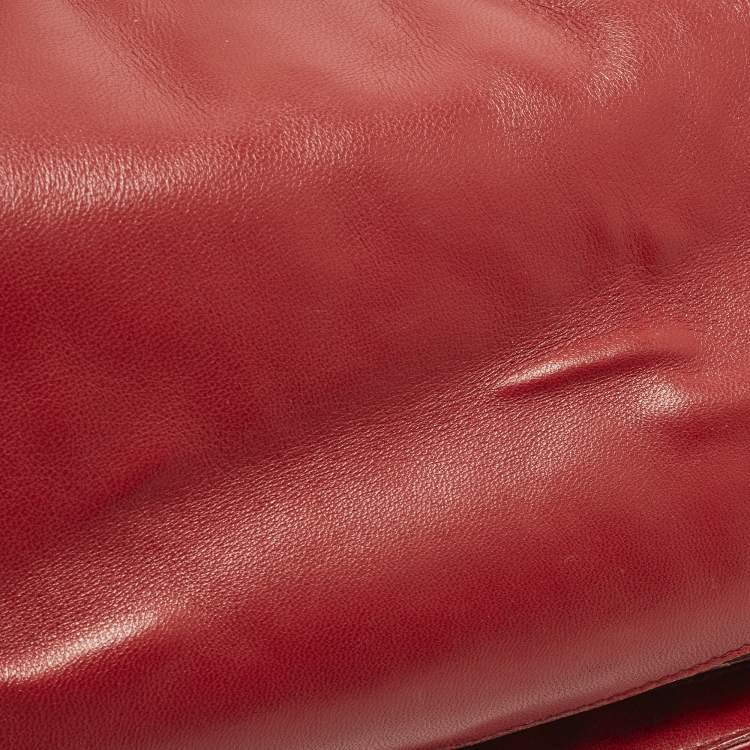 Pre Owned Fendi Baguette Large Red Zucca Embossed Leather Shoulder Bag