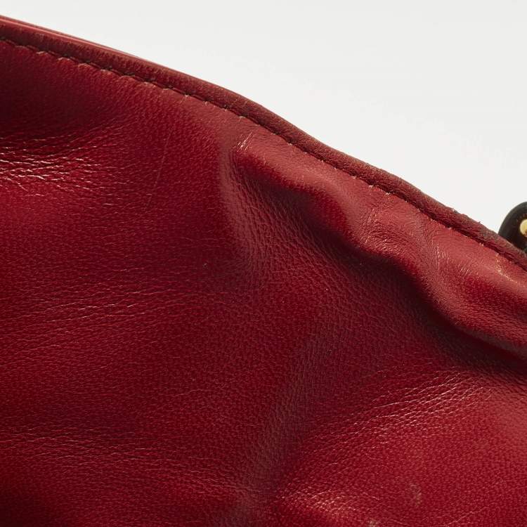 Pre Owned Fendi Baguette Large Red Zucca Embossed Leather Shoulder Bag