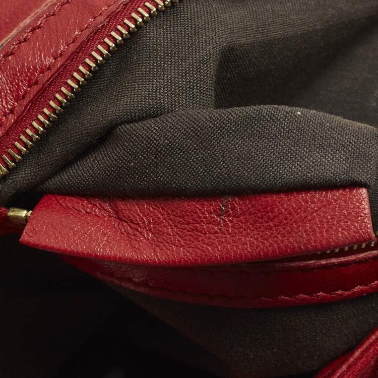 Pre Owned Fendi Baguette Large Red Zucca Embossed Leather Shoulder Bag