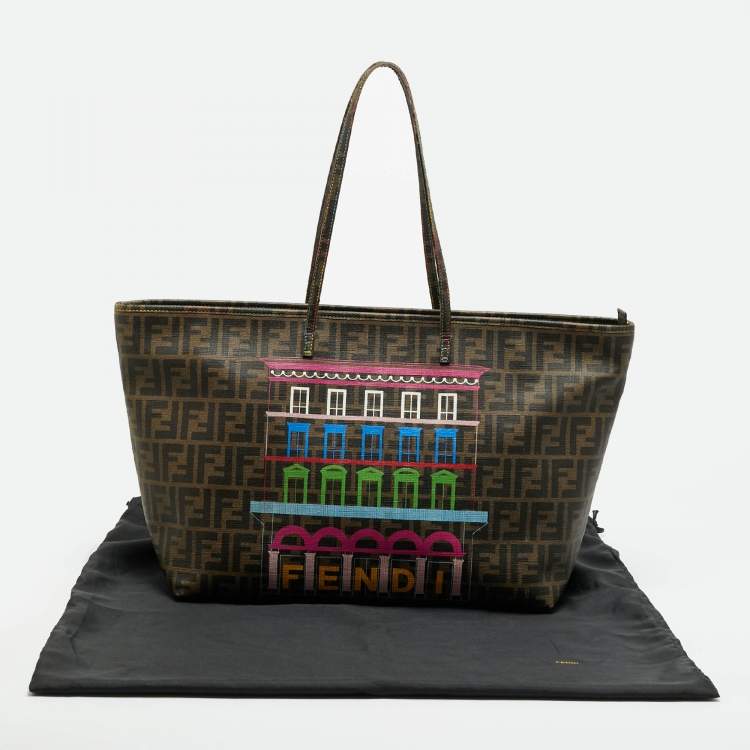 Pre Owned Fendi Roll Tobacco Zucca Coated Canvas Printed Shopper Tote