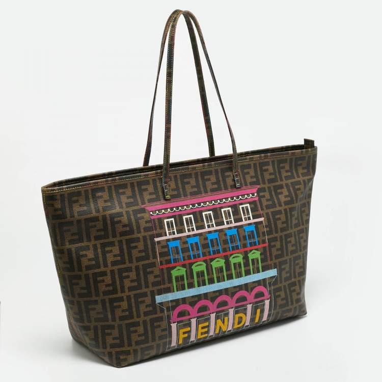 Pre Owned Fendi Roll Tobacco Zucca Coated Canvas Printed Shopper Tote