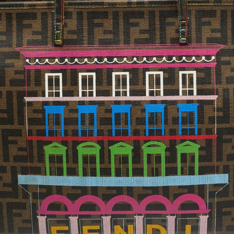 Pre Owned Fendi Roll Tobacco Zucca Coated Canvas Printed Shopper Tote