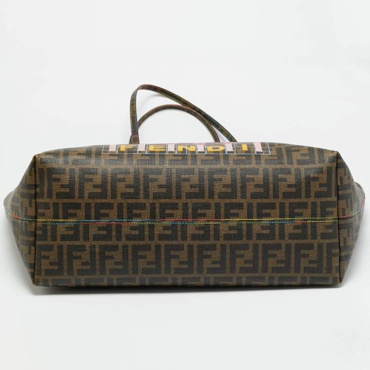Pre Owned Fendi Roll Tobacco Zucca Coated Canvas Printed Shopper Tote