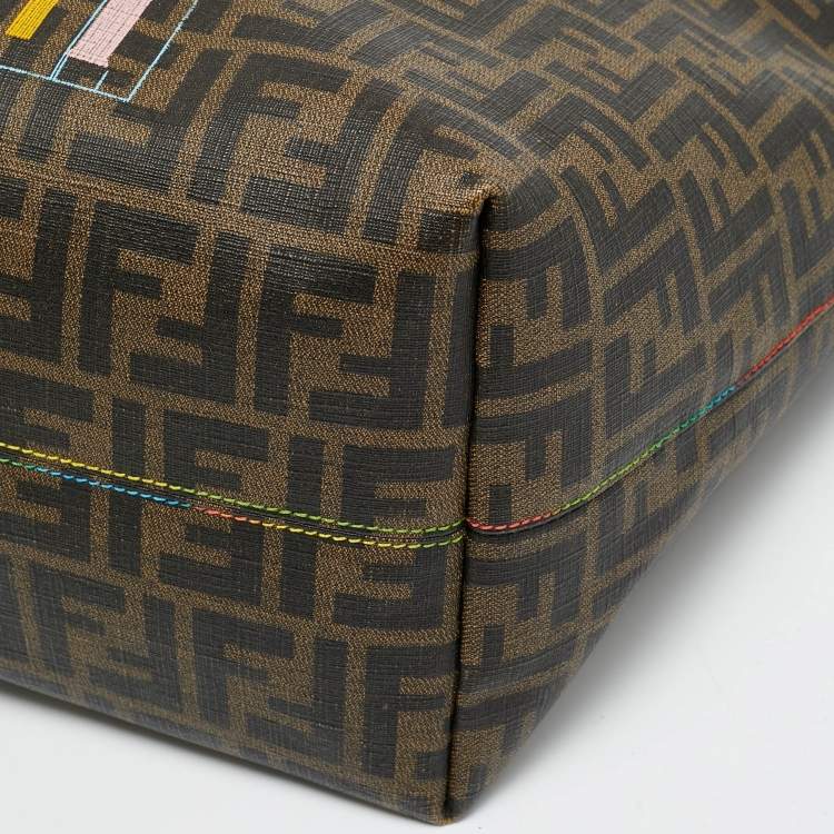 Pre Owned Fendi Roll Tobacco Zucca Coated Canvas Printed Shopper Tote