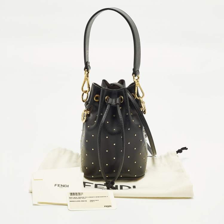 مملوكة مسبقًا Fendi Mon Tresor Mini Black Leather Studded Bucket Bag