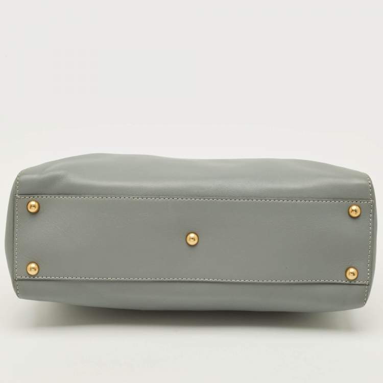 Pre Owned Fendi Peekaboo Medium Light Blue Leather Top Handle Bag